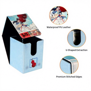 Porte-cartes en cuir PU bleu clair avec motif cerise, double ouverture, étui de rangement portable pour jeux de cartes - Product Image 2