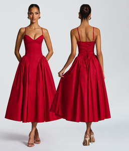 Nouvelle Arrivée <span class=keywords><strong>Robe</strong></span> de Soirée pour Femmes avec Bretelles, Col en V, Dos <span class=keywords><strong>à</strong></span> Cordon de Serrage et Grand Ourlet - Product Image 1