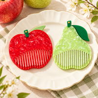 NEWYEAH Peignes à cheveux en acétate légers et créatifs, antistatiques, en forme de pomme et de poire, avec miroir intégré, logo personnalisé OEM ODM pour enfants