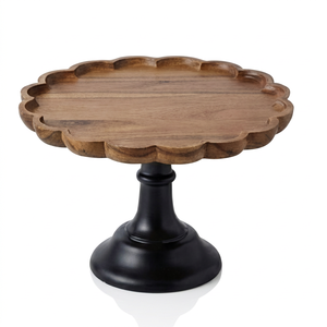 <b>Wooden</b> <b>Circle</b> Cake Stand Pedestal Platter Handmade Eco-Friendly Dessert Display Wedding Party Decor From Uttar Pradesh - Product Image 1