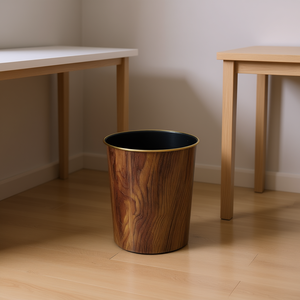 Cubo de Basura de Plástico con Acabado de Madera Moderno para el Hogar o la Oficina - Diseño Redondo con Tapa Abierta, Uso en Interiores, 22.5 x 23 cm, Marca ZAA AO-0117-2 - Product Image 2