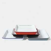 2022 plateau de service en émail de forme carrée de haute qualité avec jante de couleur bleue/rouge/noire pour plateau de nourriture en émail de Restaurant