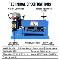 Elektrische Drahtabisoliermaschine 1,5-38mm Automatischer Kupferkabelabisolierer 370W Reinkupfermotor CE |   SMS-38 GENRY