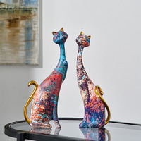 Statue artistique peinture à l'huile chat Figurine maison salon décoration créative lumière Article d'ameublement de luxe