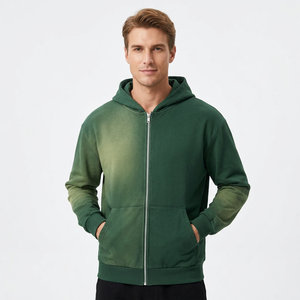 Sweat à capuche zippé vintage délavé à l'acide, 100% coton molletonné, avec lettres en strass, pour homme - Product Image 2