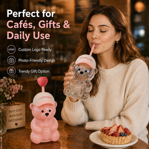 Tazza Personalizzata <span class=keywords><strong>in</strong></span> <span class=keywords><strong>Vetro</strong></span> Trasparente a Forma di Orsacchiotto con Coperchio, Nuovo Design, Tazza <span class=keywords><strong>da</strong></span> Caffè <span class=keywords><strong>in</strong></span> <span class=keywords><strong>Vetro</strong></span> <span class=keywords><strong>Borosilicato</strong></span> con Motivo Fragola - Product Image 5