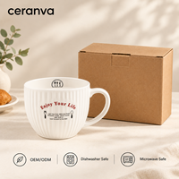 Tasses à café en céramique 550 ml les plus populaires en stock – Vente en gros usine – Ensemble de tasses à rayures blanches au design européen pour soupes et flocons d'avoine