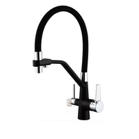 Robinet de cuisine 3 voies chaud/froid à double poignée avec douchette extractible et cartouche céramique, finition acier inoxydable