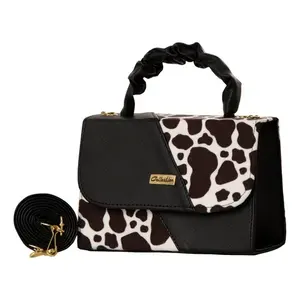 Sac bandoulière Fana Lcela imprimé vache en PVC avec doublure en PU, fermeture éclair, deux poignées, sac à bandoulière pour femme toutes saisons - Product Image 1