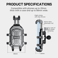 Support de téléphone pour moto Kewig personnalisé à 8 griffes, étanche IP66, extensible, avec pare-soleil, antichoc et antivol