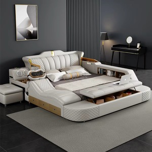 <span class=keywords><strong>Lit</strong></span> intelligent multifonctionnel de luxe OEM ODM, <span class=keywords><strong>lit</strong></span> en cuir réglable avec système de massage, système audio, TV, <span class=keywords><strong>rangement</strong></span>, mobilier de chambre moderne - Product Image 1