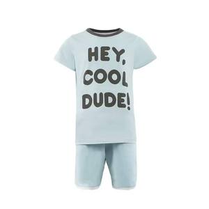 Ensembles de vêtements pour bébés garçons, t-shirt et short à motif « Hey Cool Dude » bleu menthe, vêtements en gros pour enfants, tenues d'été - Product Image 2