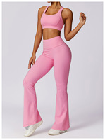 Ensembles d'entraînement de yoga de gymnastique avec logo personnalisé pour femmes leggings évasés taille haute et soutien-gorge de sport croisé dans le dos tenues de style supérieur 2 pièces