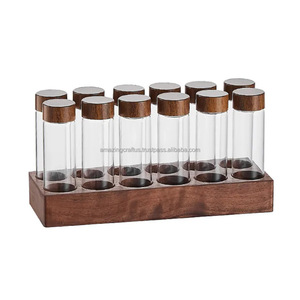 12 Pack Eco-Friendly Coffee Bean Storage Tubes with Wooden Stand Single <b>Dose</b> Cellar <b>Container</b> Dosing Glass Vials Lids - Product Image 6