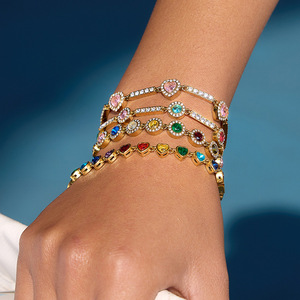 Heart Shape Zircon <b>Bracelet</b> Gold Plated Multi Color <b>Gemstone</b> Women's Jewelry Gift Elegant Fashion Accessory - Product Image 3