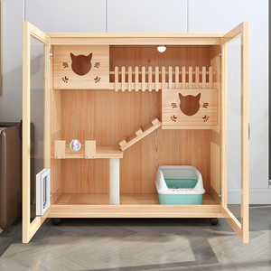 Cat Villa Indoor Cat Cabinet Double Layer Multifunctional Cat <b>House</b> With Litter Box For Cats - Product Image 3