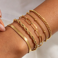 Bracelets en acier inoxydable plaqué or 18 carats, empilables, motif serpent torsadé et chaîne trombone, bijoux de mode hip-hop pour femme, pour usage quotidien