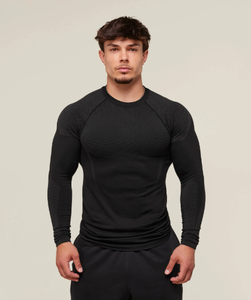 GYM ONYX Men's Long-Sleeve Sport Fitness Seamless Quick-Drying Breathable Elastic Crew Neck <b>Tight</b> Training Suit - Product Image 5