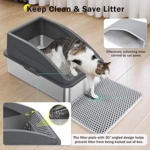 Caja de arena plegable extra grande de acero inoxidable con lados altos y tapa de metal XL, antifugas de orina, fácil de limpiar para gatos grandes - Product Image 2