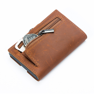 <b>Mens</b> Crazy Horse Leather <b>RFID</b> Slim Minimalist Pop up Smart <b>Wallet</b> Card Holder Protector case Automatic Sliding Aluminum <b>Wallet</b> - Product Image 3