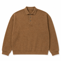Sweat-shirt polo ample avec patte de boutonnage à trois boutons, broderie Laurel sur la poitrine, haut streetwear chiné pour un style décontracté