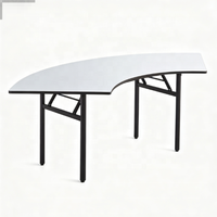 Table de banquet robuste pliable avec pieds en acier, plateau en contreplaqué, revêtement en PVC blanc, mobilier modulaire pour événements