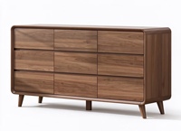 Commode à 9 tiroirs de style nordique, placage en noyer, coins arrondis, armoire de rangement pour chambre à coucher