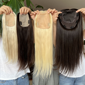 Venta al por mayor OEM de Topper de Cabello Vietnamita 100% Humano Virgen Remy, Topper de Cabello Liso Negro Natural con Base de Seda y Base de Encaje Personalizada - Product Image 3