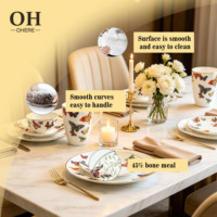 Service de Table Bohème de Luxe Écologique en Porcelaine Fine de Haute Qualité avec Motifs Papillons Colorés – Assiettes, Bols et Accessoires pour le Thé – Style Classique