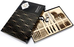 Set di posate in acciaio inossidabile <span class=keywords><strong>da</strong></span> 24 pezzi Set di posate con confezione regalo Premium, incluso coltello/forchetta/cucchiaio/cucchiaino di <span class=keywords><strong>servizio</strong></span> - Product Image 2