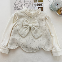 Seizoensgebonden nieuwe collectie lente herfst kinder kledingset met pailletten tweed vest+blouse+rok Koreaanse stijl voor meisjes
