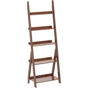 Natural bamboo <b>ladder</b> shelf, 5-tier wall-mounted bookshelf, trapezoidal <b>bookcase</b>, storage and display rack. - Product Image 4