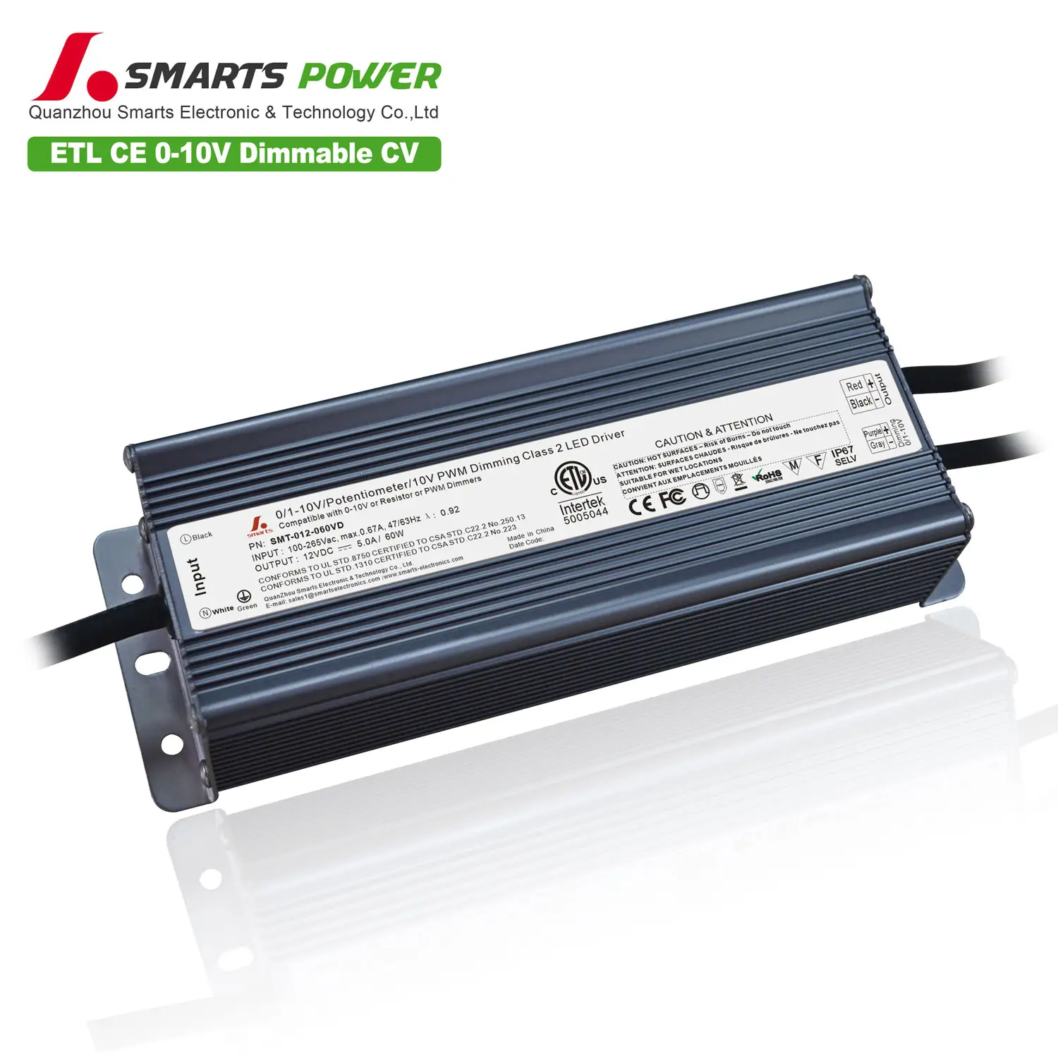 Transformador LED de neón de alta pf para exteriores, controlador led de 60w, 0-10v, 1-10V, 12v, 24v de CC