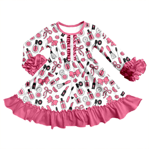 Vestido de Niña con Estampado de Seda de Leche, Manga Larga, Volantes y Botones al Frente - Product Image 2