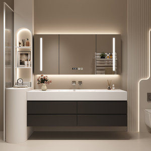 Ensemble de salle de bain avec <span class=keywords><strong>meuble</strong></span> vasque, <span class=keywords><strong>meuble</strong></span> de salle de bain de luxe et compartiments de rangement - Product Image 1