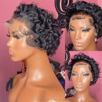 Cheveux humains Remy vierges bruts brésiliens pour Pixie Cut Curl Wavy 13x4 Full for Lace Frontal Wig 6 pouces