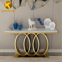 Meuble de Salon, Console d'Entrée de Couloir de Luxe en Marbre, Table Console Moderne Européenne en Métal avec Miroir