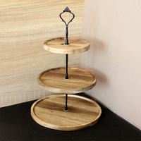 Support à Plateaux en Bois d'Acacia Personnalisable à 2-3 Niveaux, Durable, Classique, pour Assiettes, Fruits, Snacks, Desserts, Bonbons, Tour à Gâteaux, Présentoir pour Fêtes