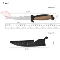 Couteau à filet en acier inoxydable pour la pêche, coupe-ligne tressé avec étui en plastique, 4/5/7 pouces, couteau de chef de cuisine pour saumon