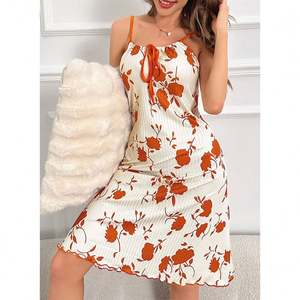 Robe longue élégante à fleurs Sfy-y1488 pour femmes, chemise de nuit sans manches, nœud devant, chemise de nuit décontractée, vêtements de nuit - Product Image 4