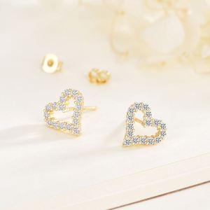 Pendientes de Plata de Ley S925 con Baño de Oro y Corazón Hueco, con Circonita Cúbica 5A, Joyería Fina para Mujer, Fabricante SPJ - Product Image 4