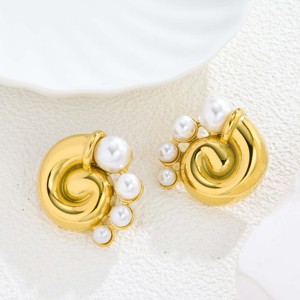 1 Par de Pendientes de Perlas con Textura de Concha Espiral Dorada - Joyería Ligera y Elegante para el Uso Diario - Product Image 4