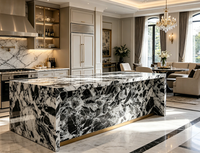 Îlot de cuisine en marbre noir Potagonia naturel de luxe, avec éclairage arrière, personnalisable, pour villa, hôtel, sol