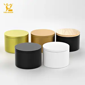 Wholesale Custom Empty Luxury Metal Tinplate Scented Soy Wax Round Candles Tins Packaging Black Gold Silver 4Oz 8Oz Candle Tin