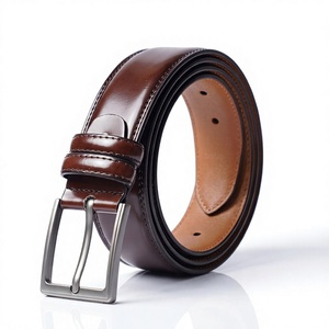 Cinturón de Cuero Genuino para Hombre, Estilo Casual, Hebilla Cuadrada de Aleación Plateada, Rectangular, Resistente - Product Image 1