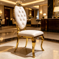 Chaise de banquet de mariage de luxe en acier inoxydable doré, dossier ovale, chaise de salle à manger rembourrée, chaise de réception pour hôtel, restaurant, événement