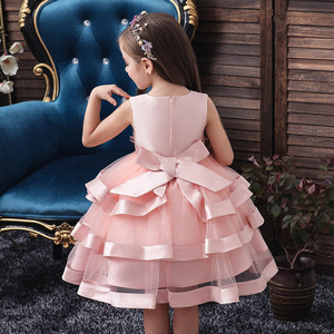Childrens Princess Dress Pink Multi Layered Tulle A Line Sweetheart Neckline Flower Girl Dress For Wedding Party - Product Image 4