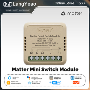 Module d'interrupteur intelligent WiFi LangYeao Matter 10A, taille mini 40x40mm, compatible avec Apple HomeKit, Alexa, Google Home, minuterie - Product Image 1
