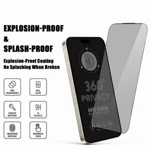 360 °   Protector de Pantalla de Vidrio Templado 9H Anti-Espía para <span class=keywords><strong>iPhone</strong></span> 16 15 <span class=keywords><strong>14</strong></span> <span class=keywords><strong>Pro</strong></span> <span class=keywords><strong>Max</strong></span>, Anti-Reflejos, Anti-Huellas, Cobertura Total - Product Image 3