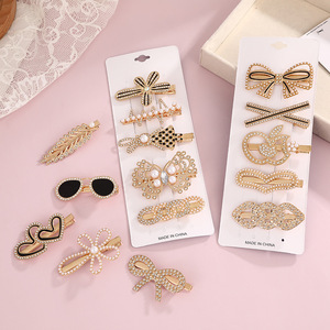 Pinzas para el Cabello de Estilo Coreano con Pedrería de Aleación, Clip Lateral con Perlas y Corazón, Diseño Geométrico, Clip de Barra Simple, Uso Diario, Alta Calidad - Product Image 3
